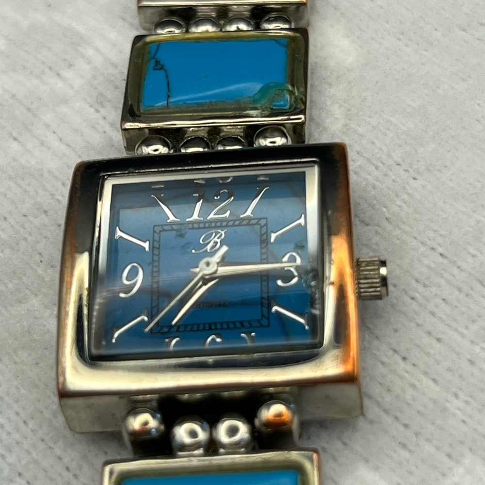 Elegant Silver and Blue Watch with Blue Stones & Silver on Strap Band - 94